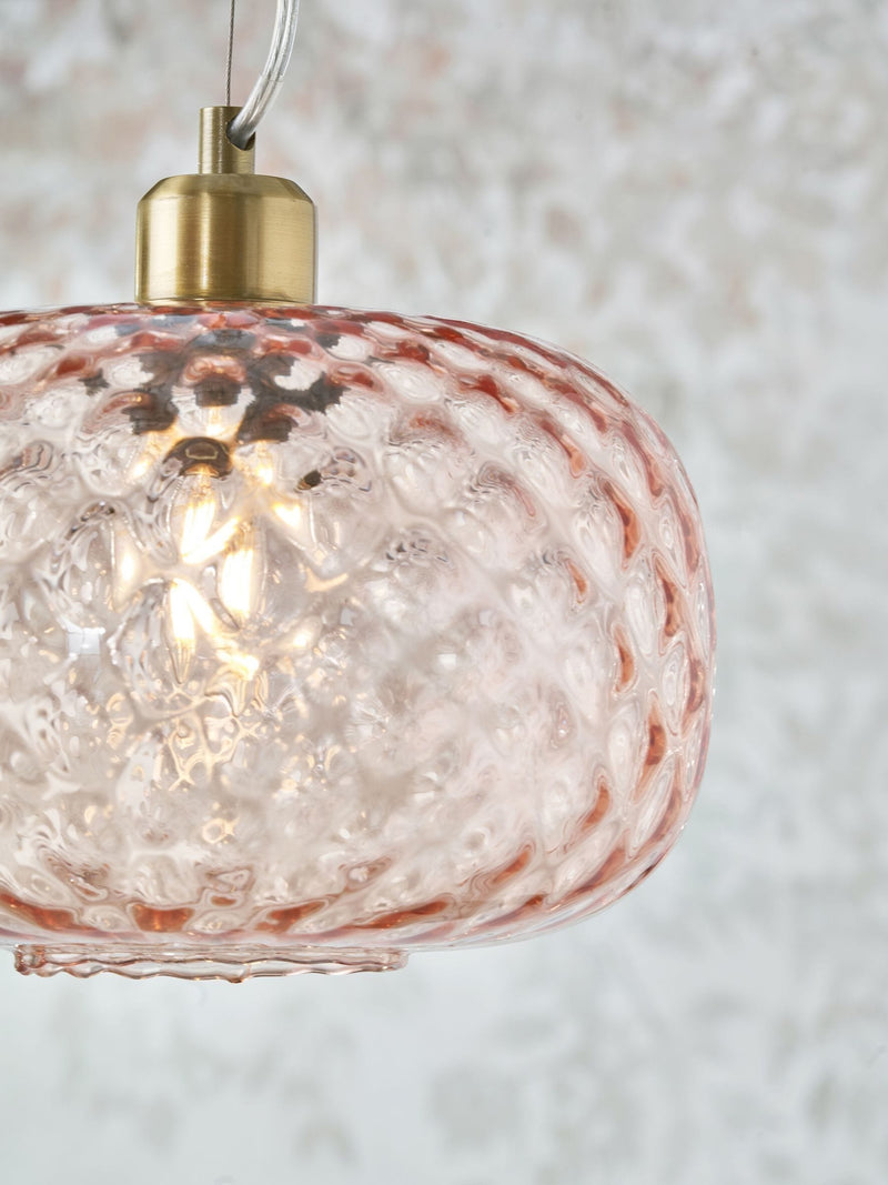 Rose pink textured glass oval ceiling light from a British brand