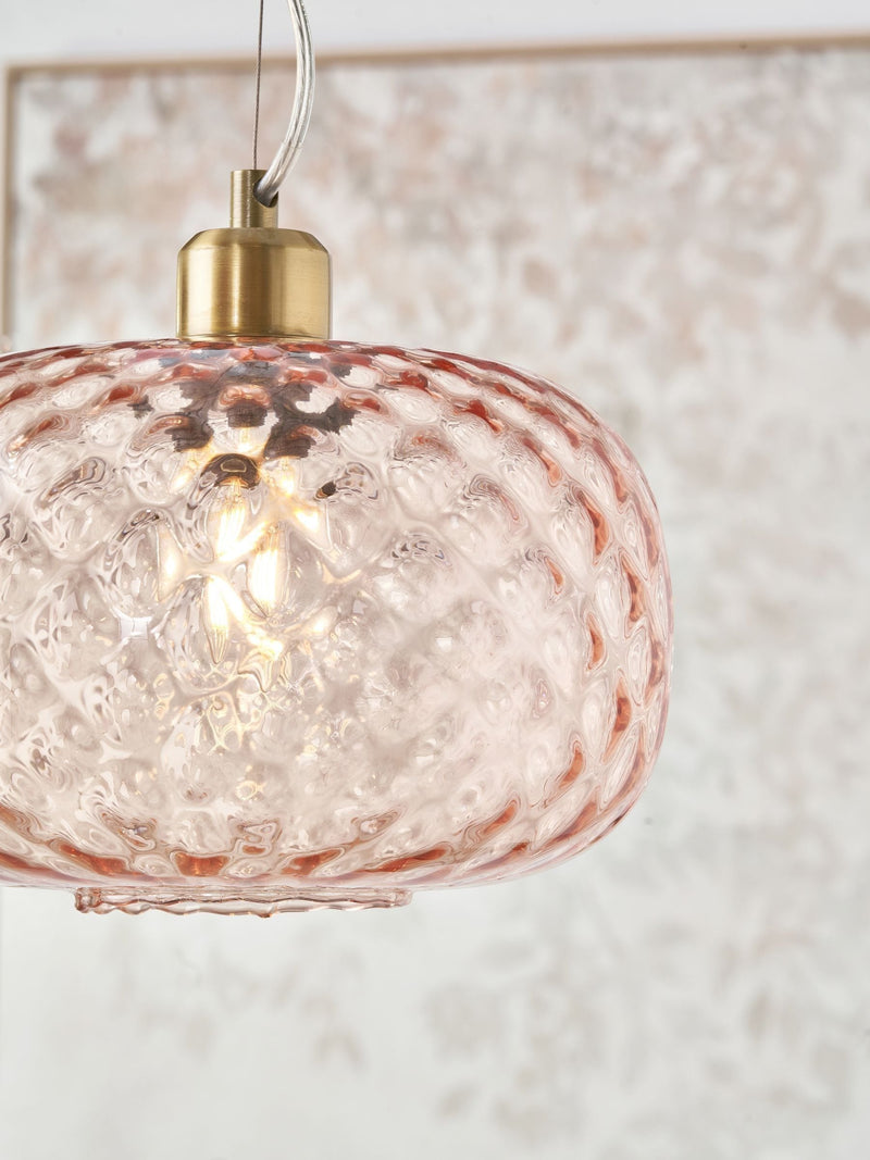 Rose pink textured glass oval ceiling light from a British brand