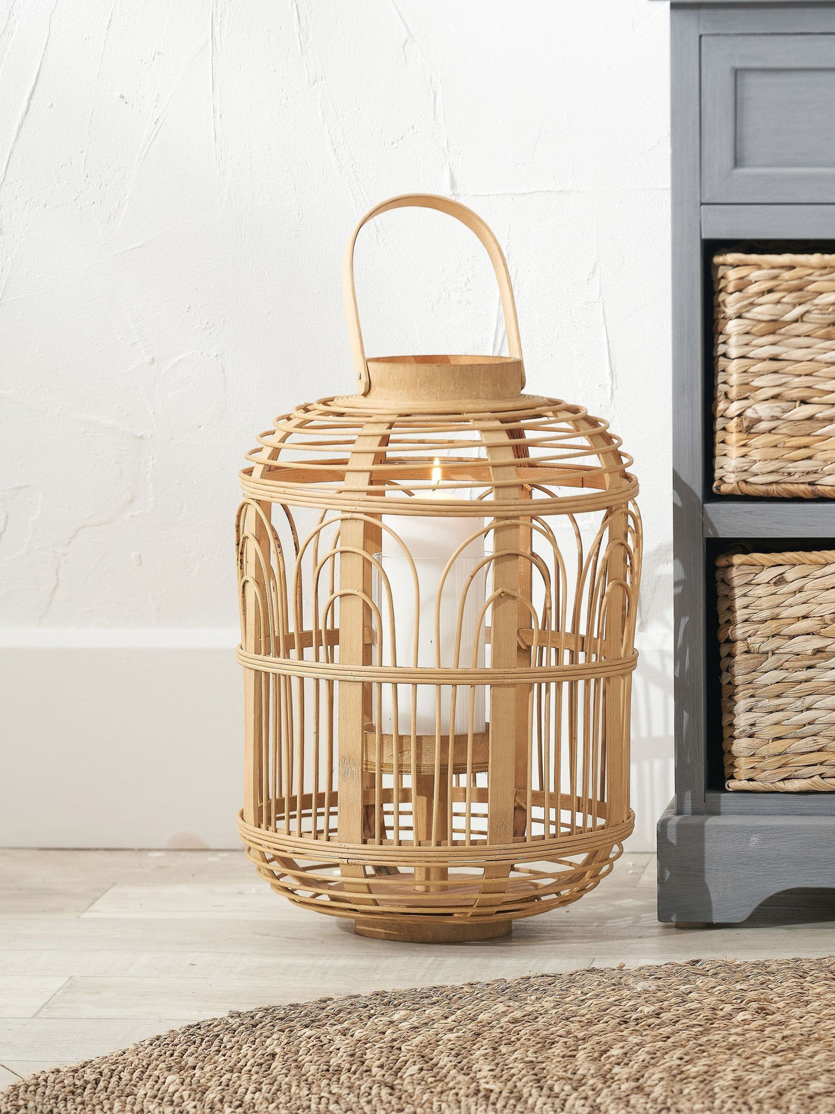 Pacific natural wood and glass candle holder 45cm - British product