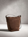 N.Premium chocolate brown suede bucket bag - British product
