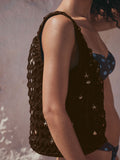 Chocolate brown crochet shoulder bag with shell charms - British product