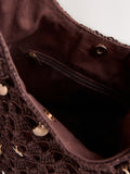 Chocolate brown crochet shoulder bag with shell charms - British product