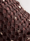 Chocolate brown crochet shoulder bag with shell charms - British product