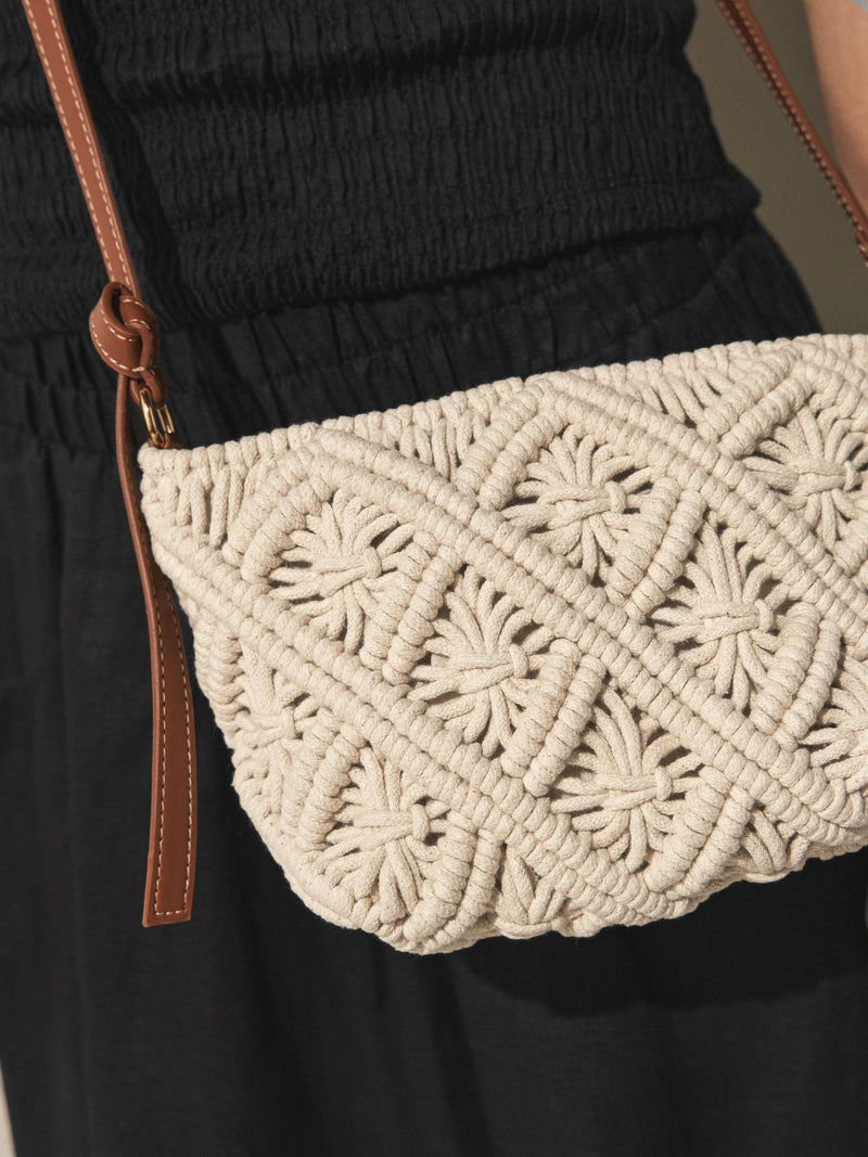 Natural macrame cross-body bag - British product
