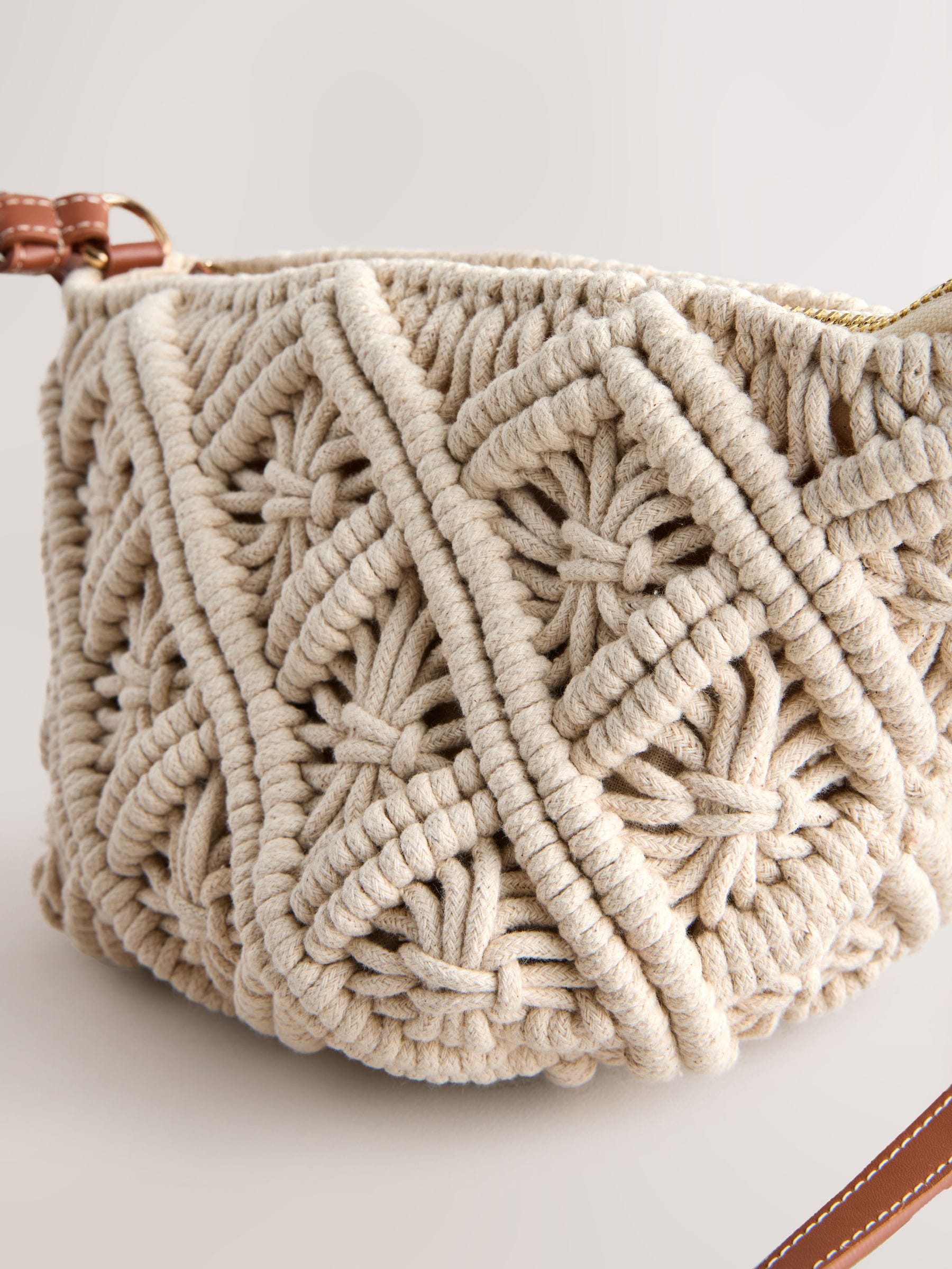 Natural macrame cross-body bag - British product