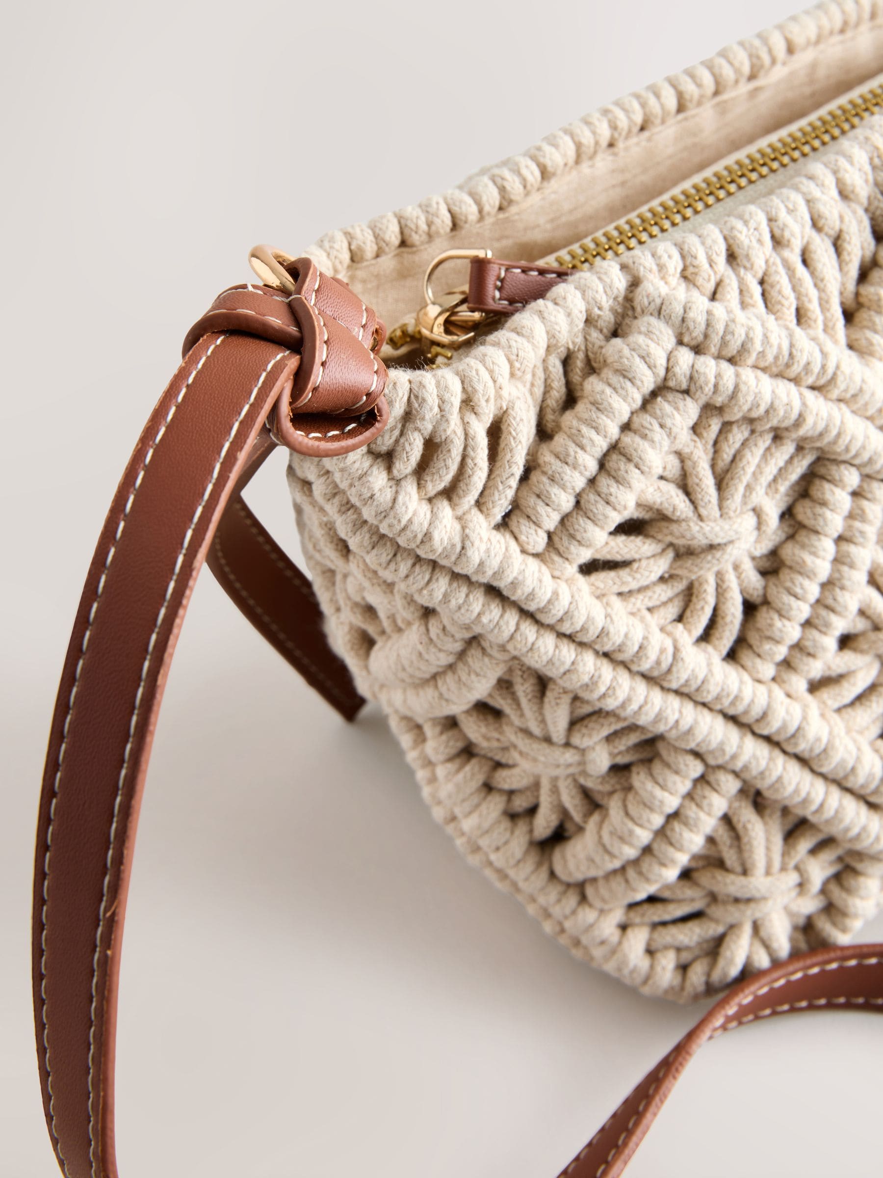 Natural macrame cross-body bag - British product