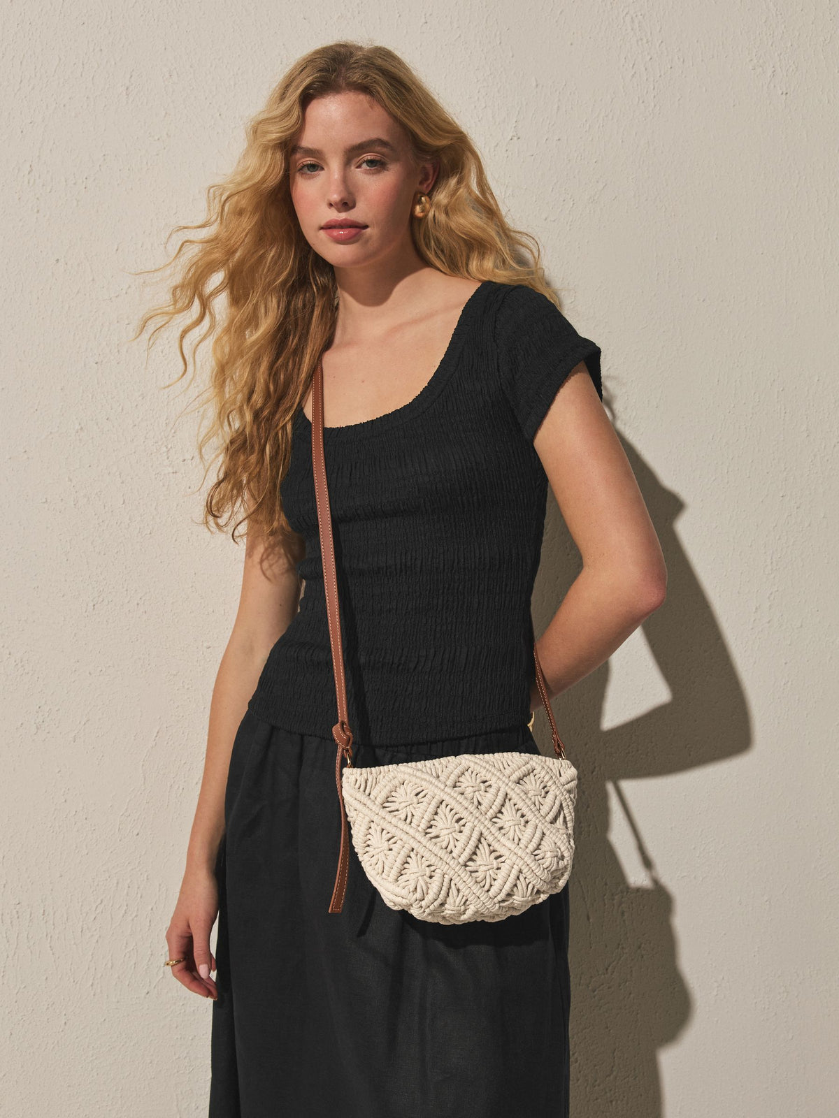 Natural macrame cross-body bag - British product