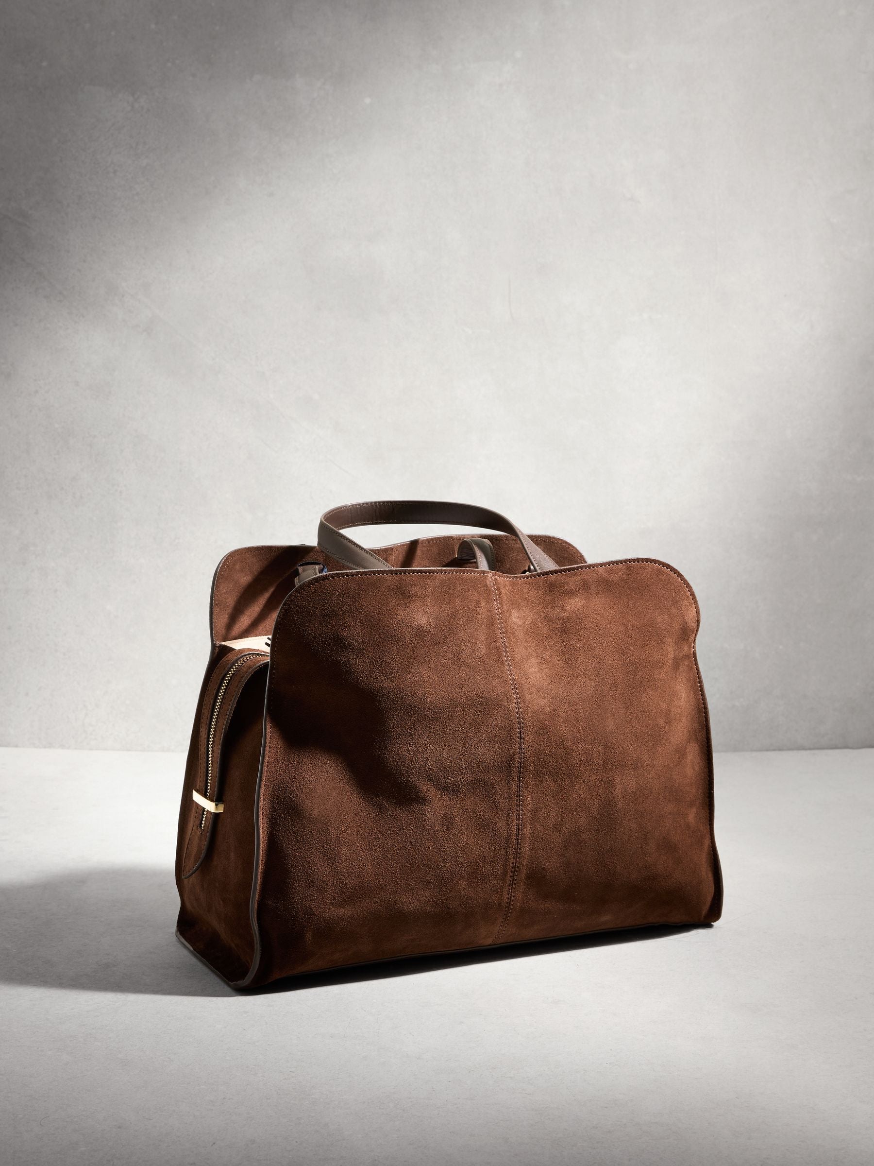 N. chocolate brown suede tote bag, UK version