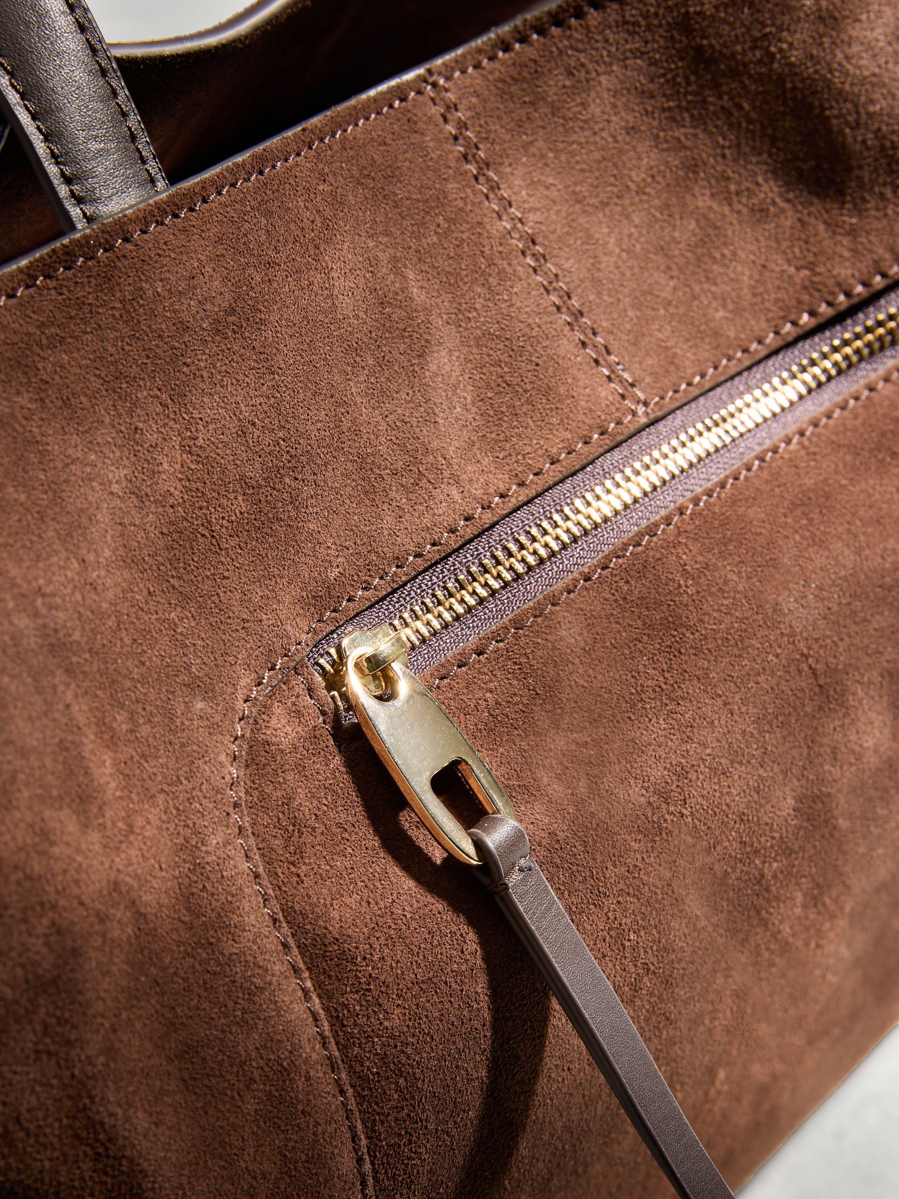 N. chocolate brown suede tote bag, UK version