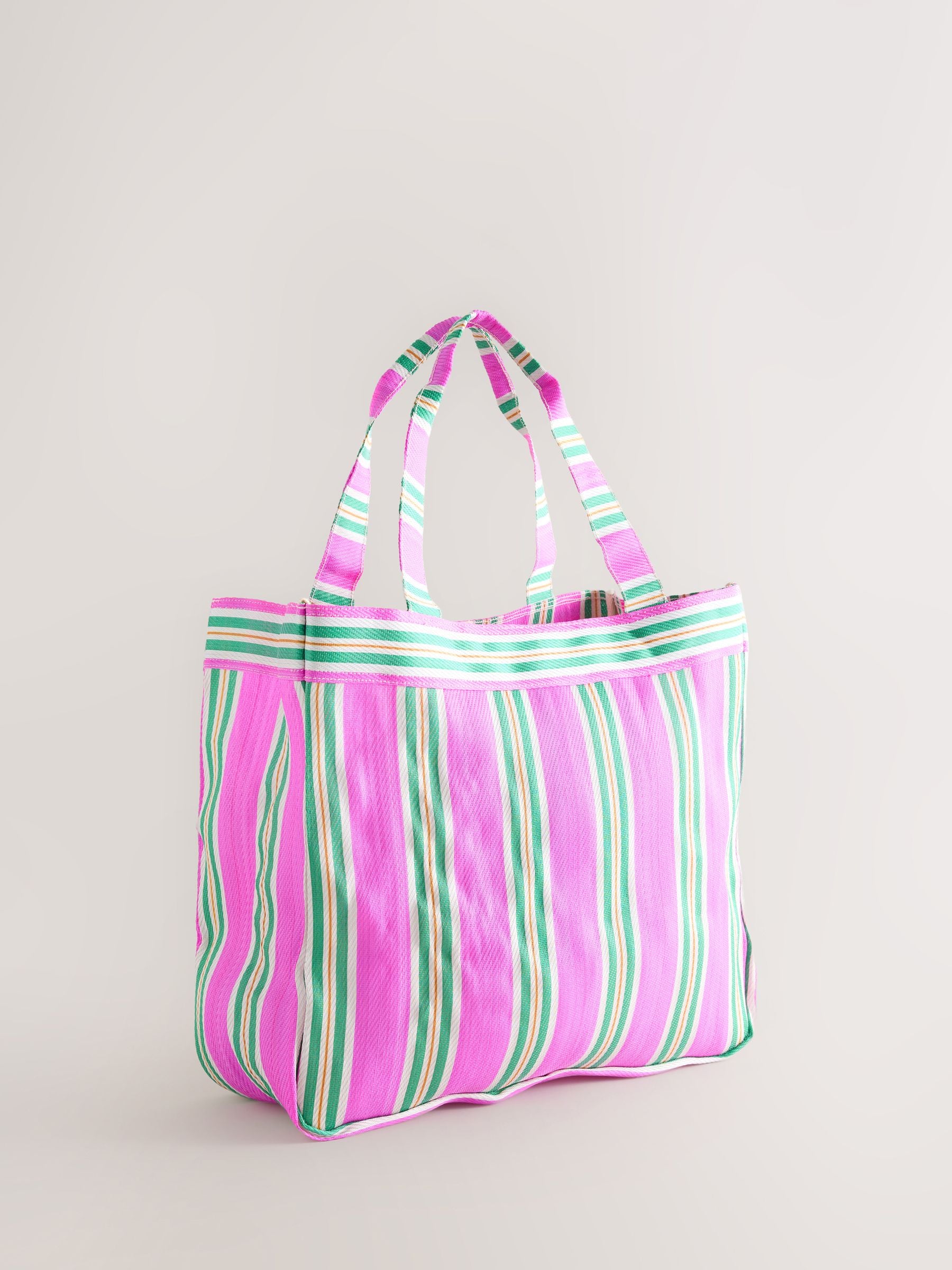 self. pink and green stripe tote bag, UK version
