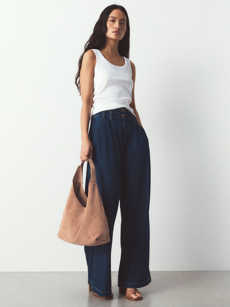 Light pink suede slouchy bag, 100% leather - British product