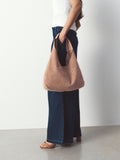 Light pink suede slouchy bag, 100% leather - British product