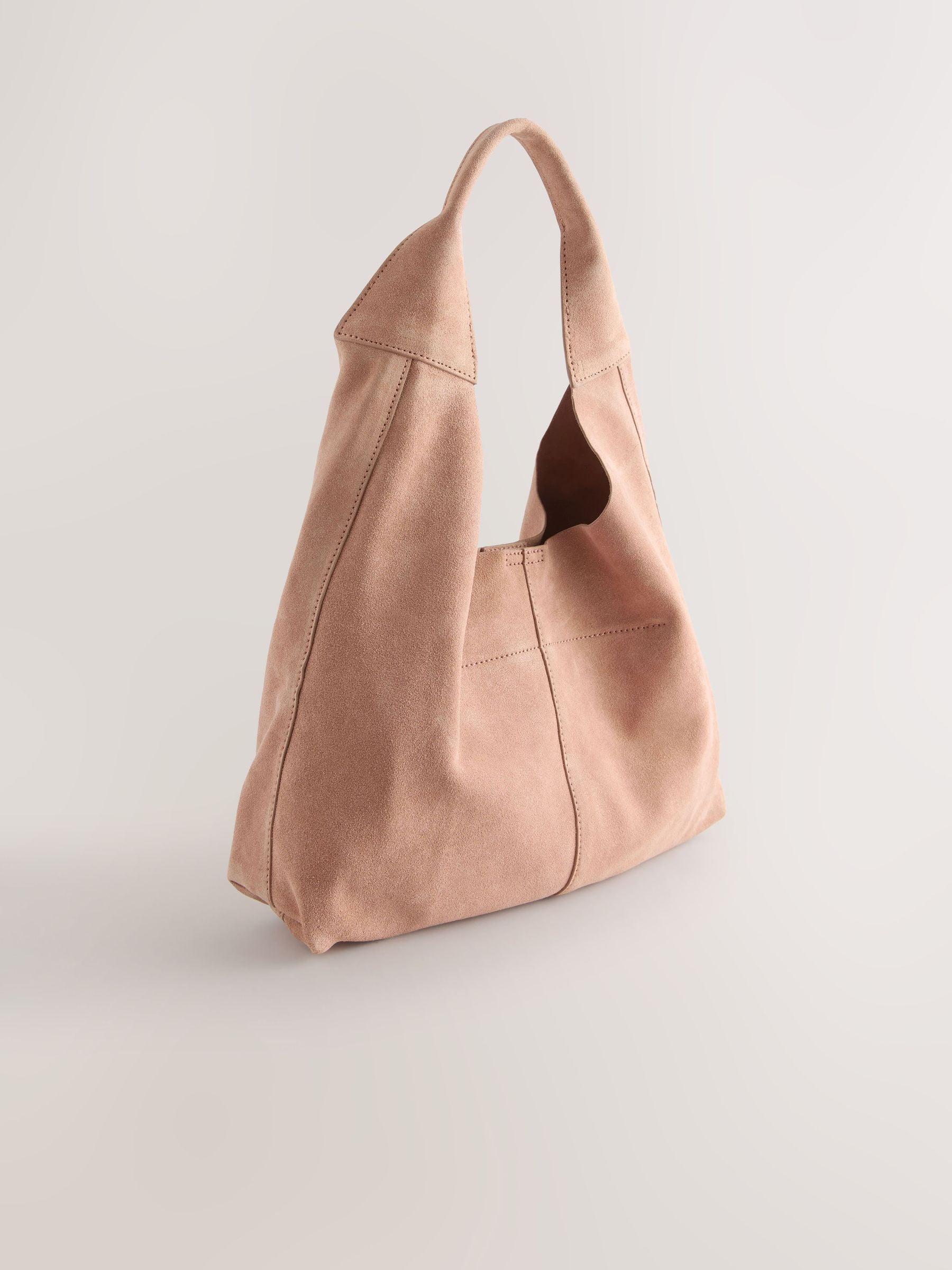 Light pink suede slouchy bag, 100% leather - British product