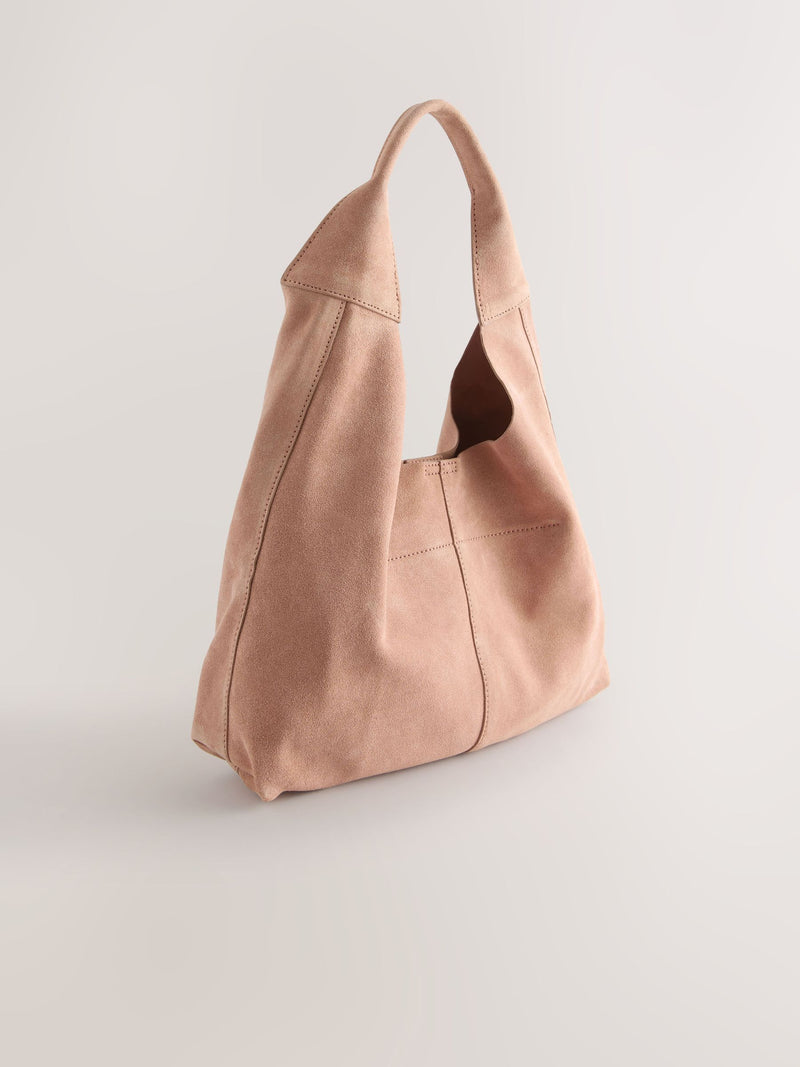 Light pink suede slouchy bag, 100% leather - British product