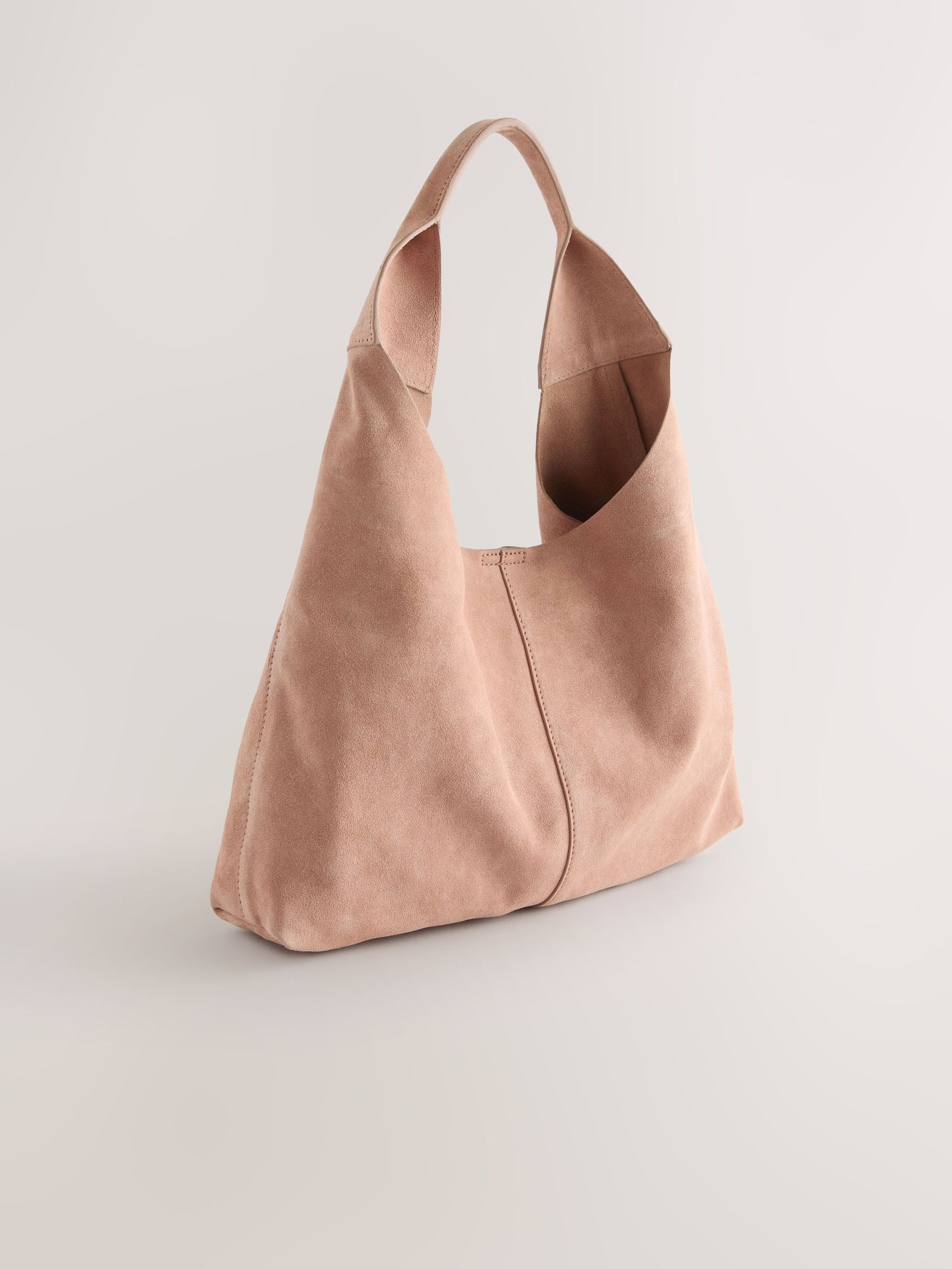 Light pink suede slouchy bag, 100% leather - British product