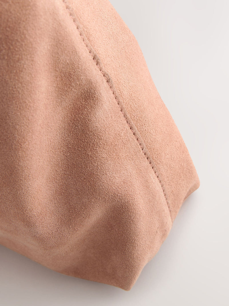 Light pink suede slouchy bag, 100% leather - British product