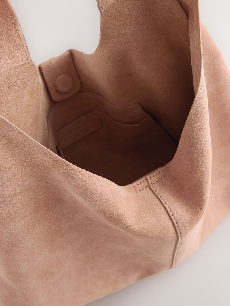 Light pink suede slouchy bag, 100% leather - British product
