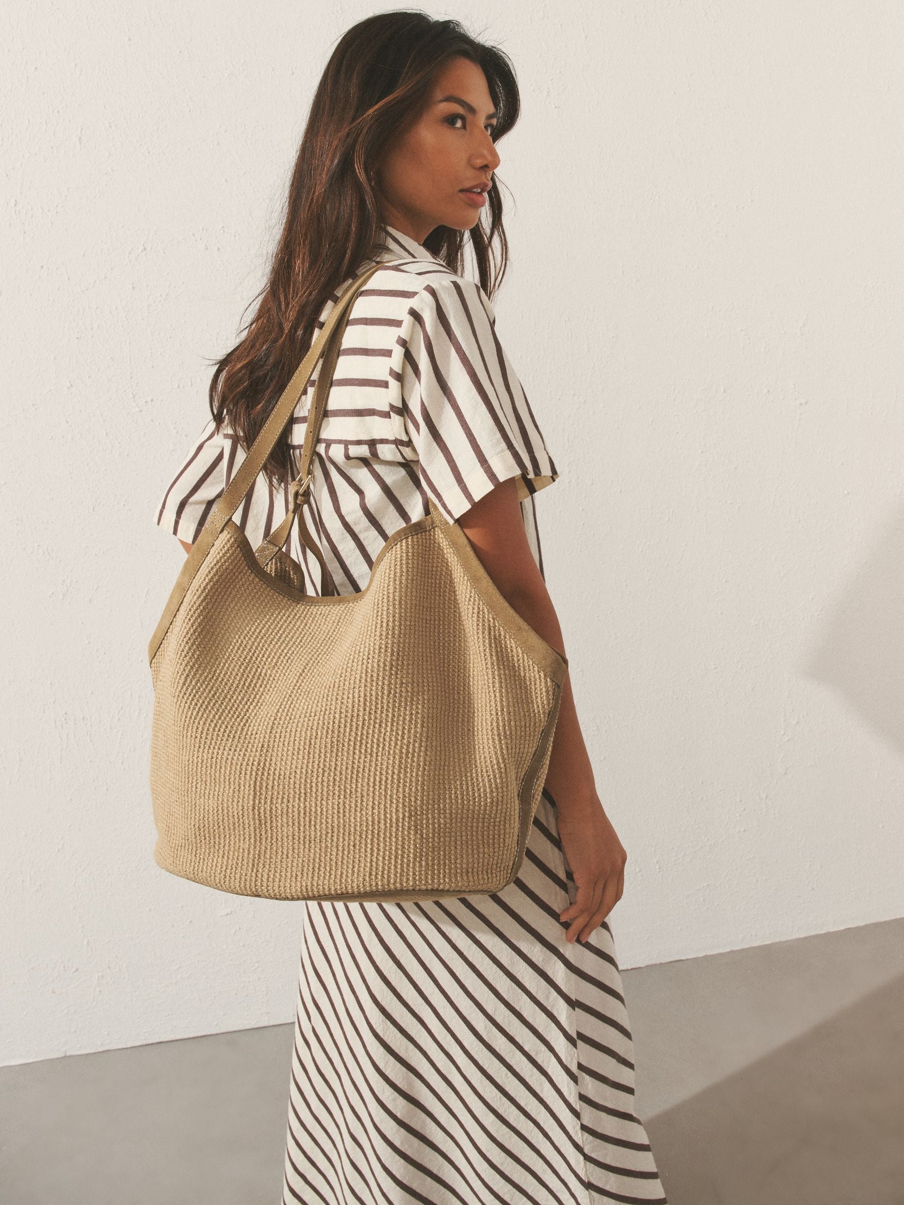 natural jute shoulder bag with leather trim 32cm - British product