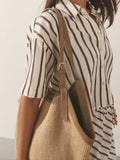 natural jute shoulder bag with leather trim 32cm - British product