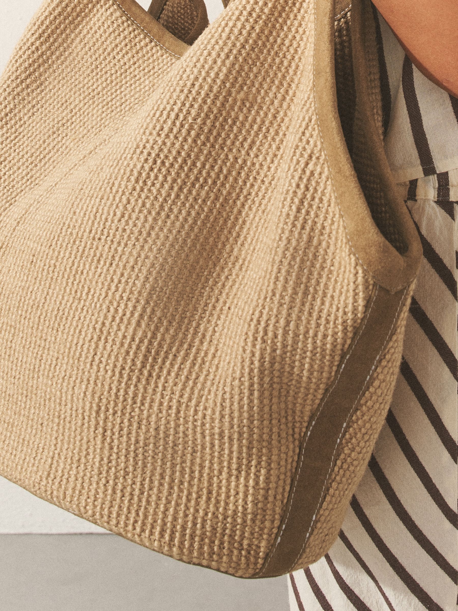 natural jute shoulder bag with leather trim 32cm - British product