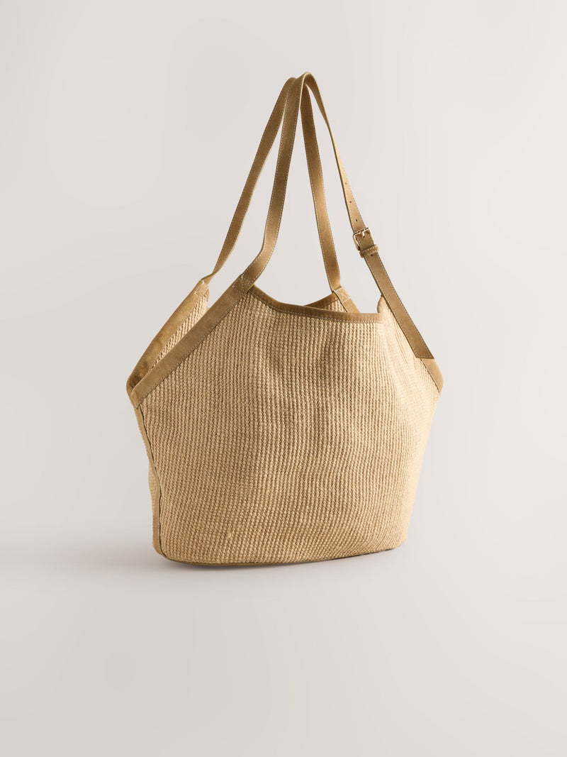 natural jute shoulder bag with leather trim 32cm - British product