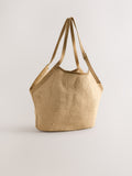 natural jute shoulder bag with leather trim 32cm - British product