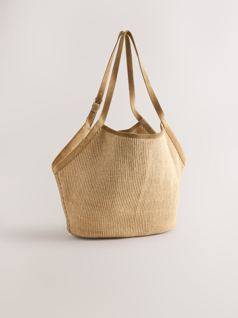 natural jute shoulder bag with leather trim 32cm - British product