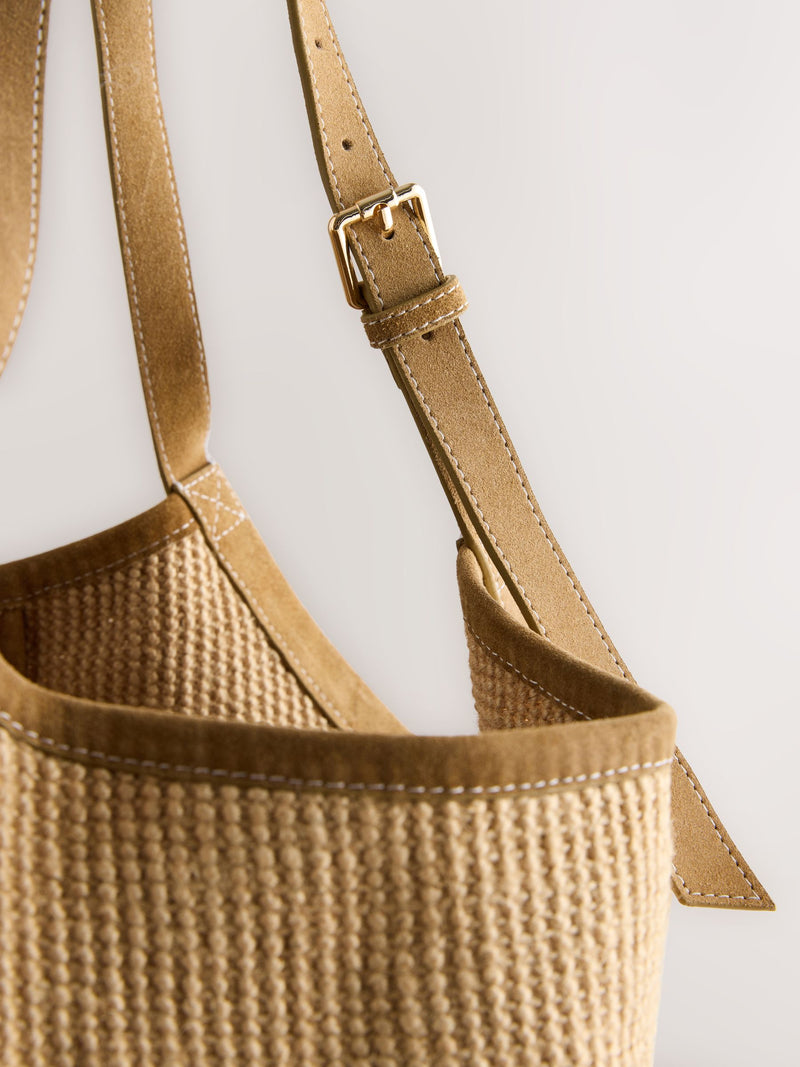 natural jute shoulder bag with leather trim 32cm - British product