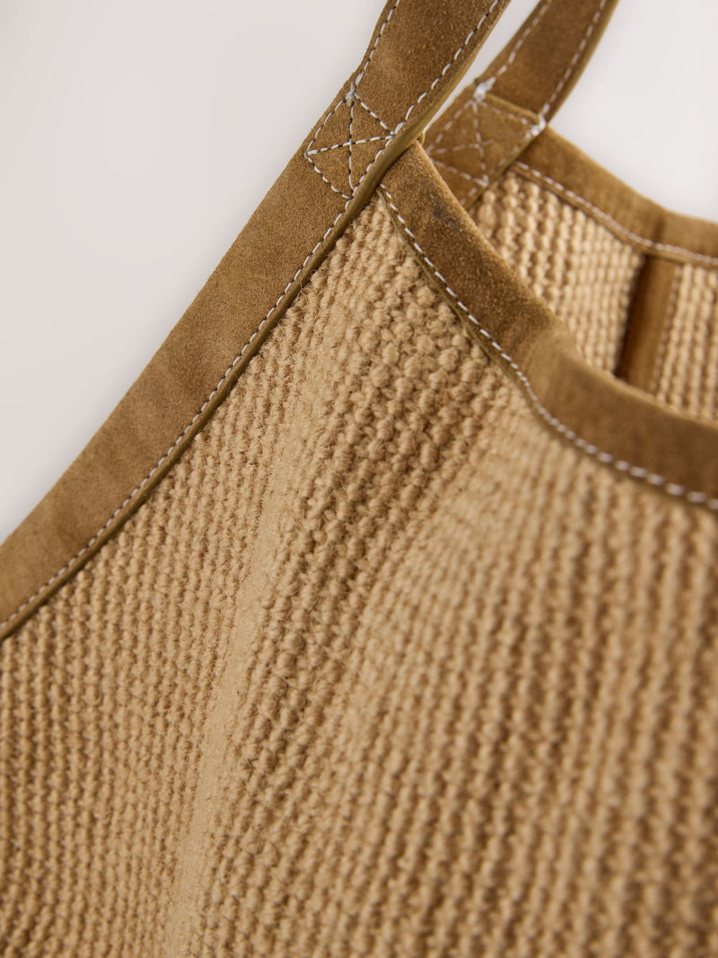 natural jute shoulder bag with leather trim 32cm - British product