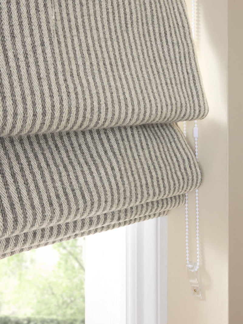 Grey blackout Roman blind brushed stripe fabric - British product