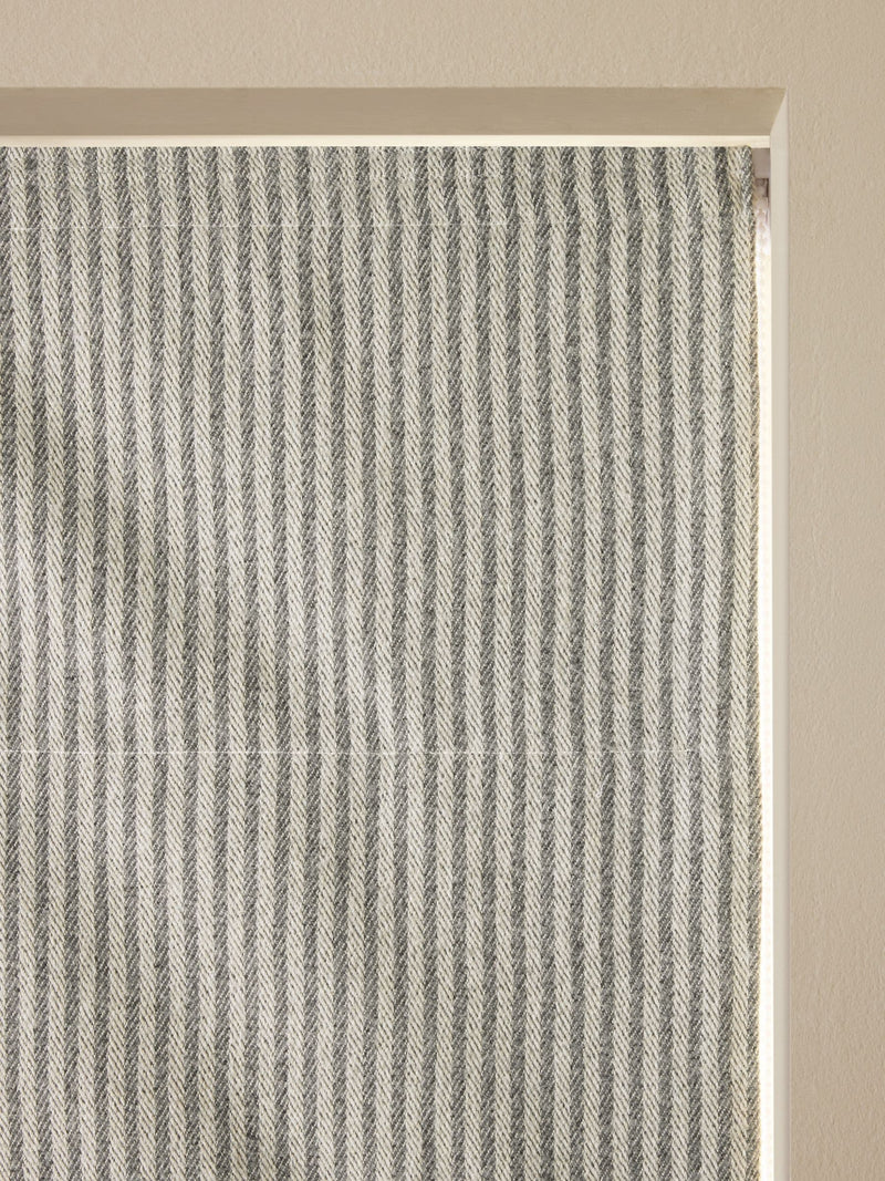 Grey blackout Roman blind brushed stripe fabric - British product