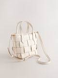 Bone Weave hand held bag with woven texture and recycled lining, imported from the UK