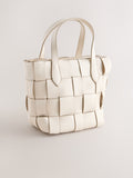 Bone Weave hand held bag with woven texture and recycled lining, imported from the UK