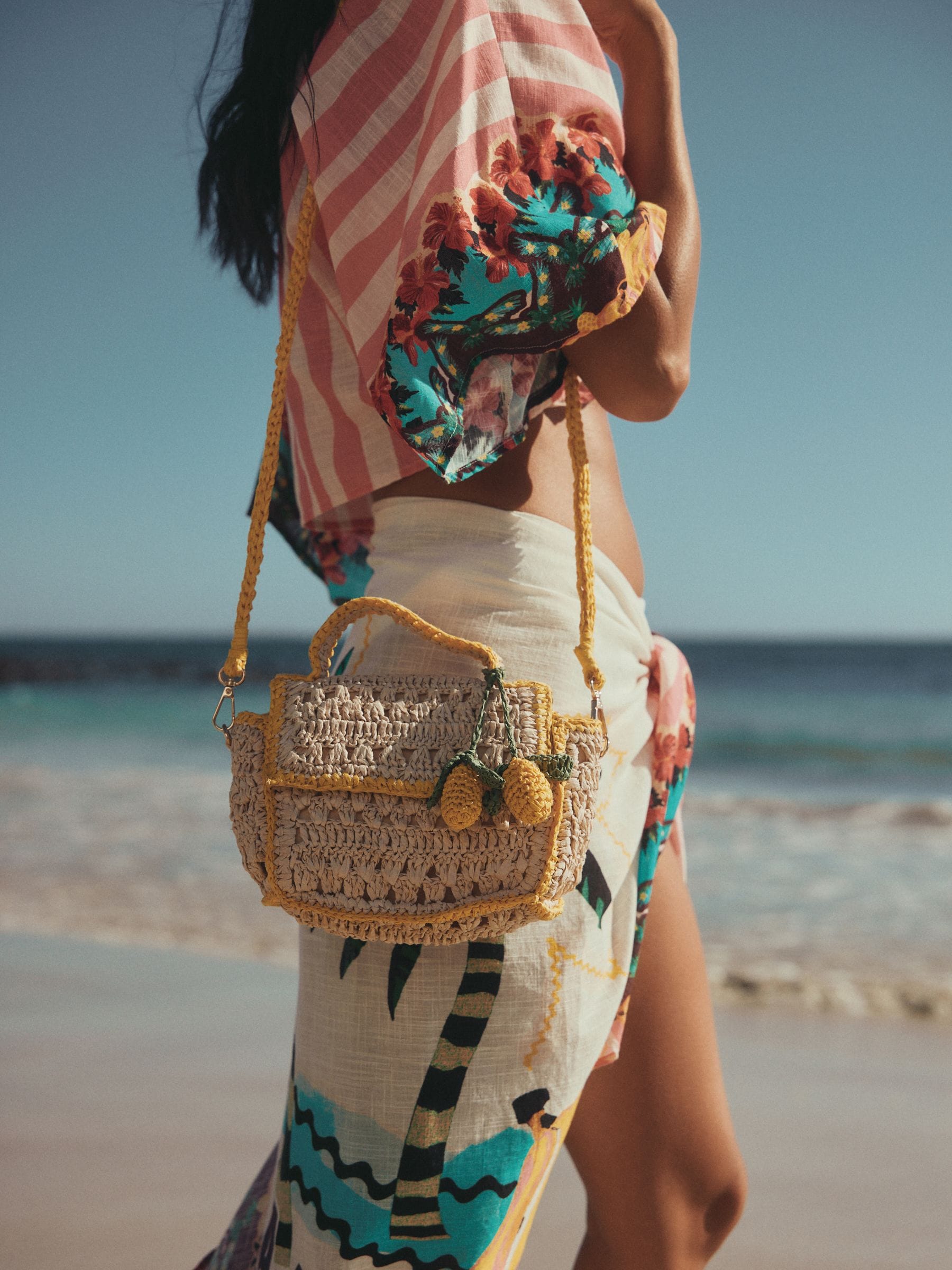 Raffia lemon charm cross-body bag 13cm - British product