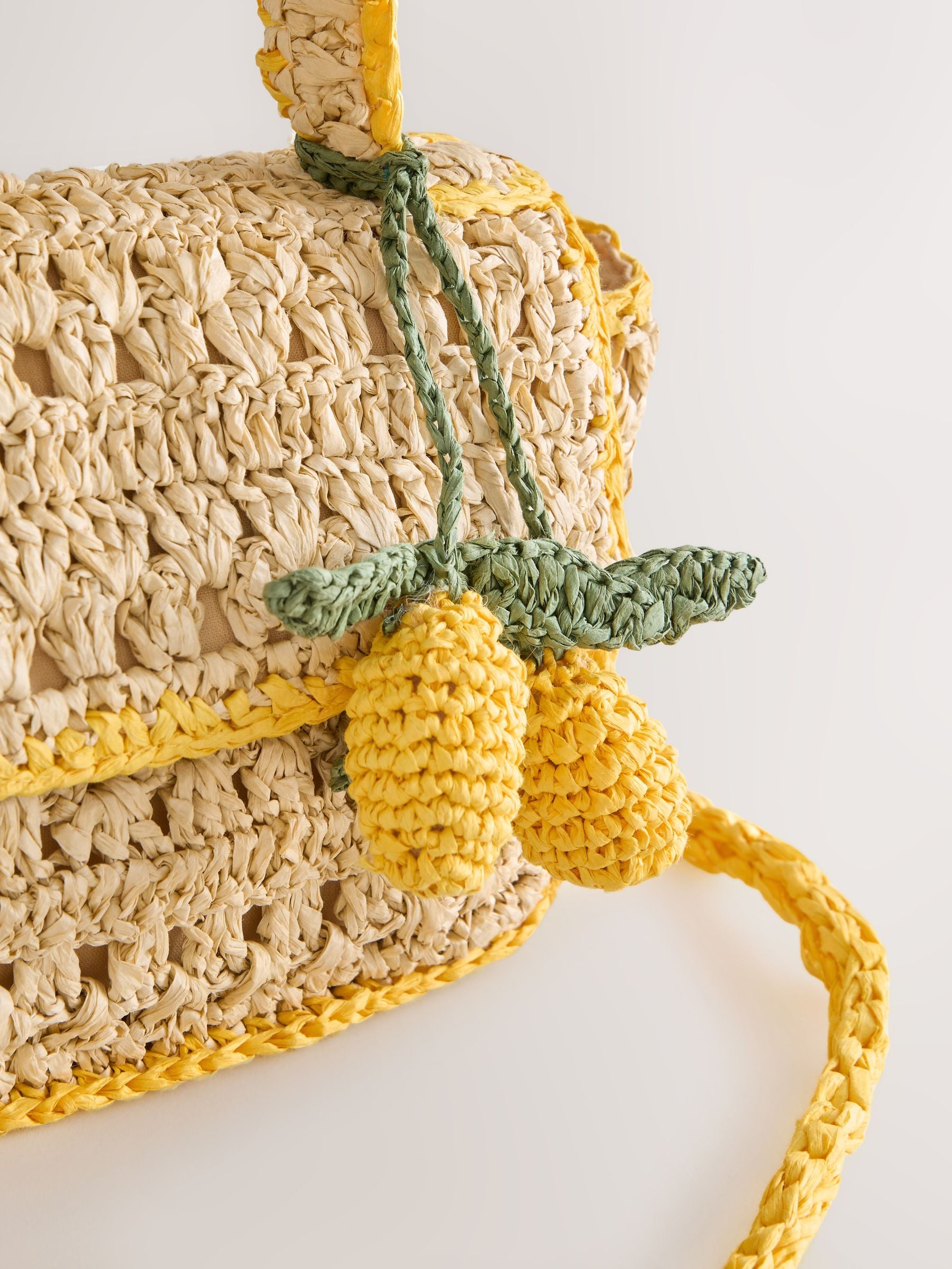 Raffia lemon charm cross-body bag 13cm - British product
