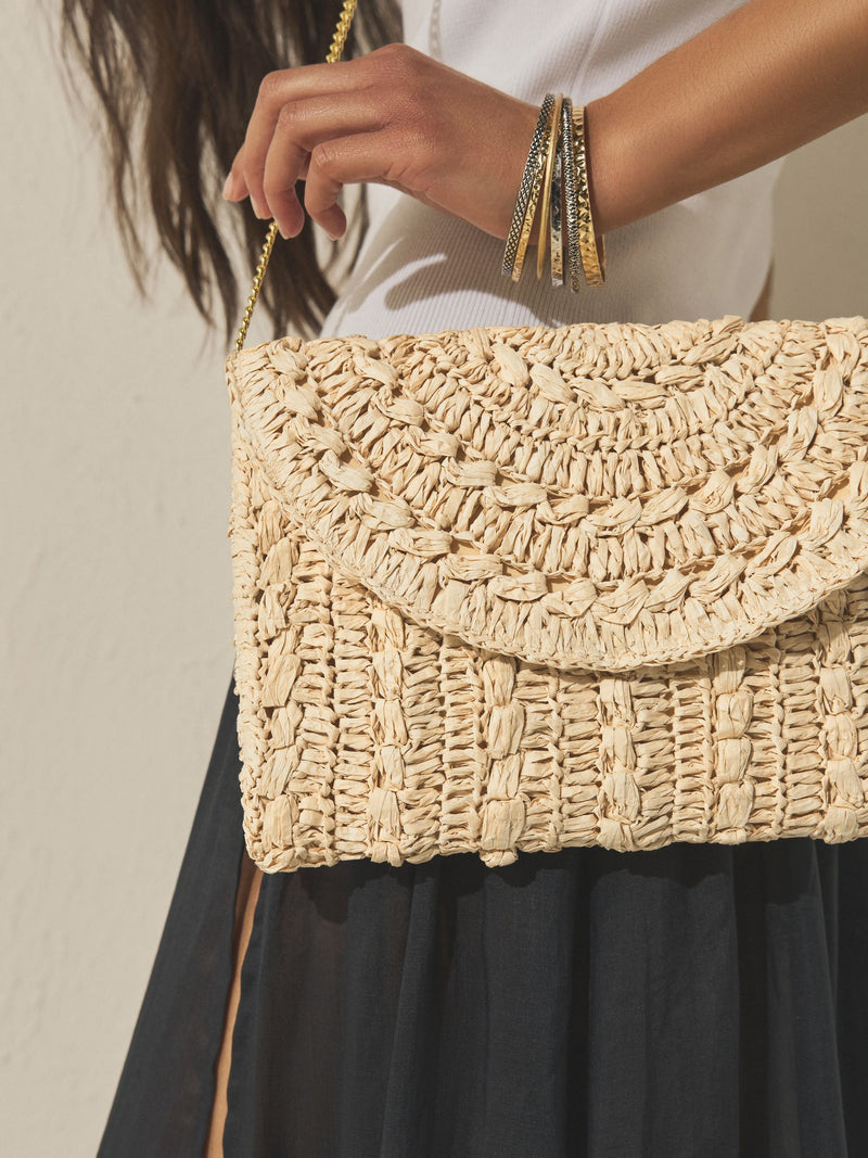 Natural raffia effect clutch bag, UK version