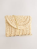 Natural raffia effect clutch bag, UK version