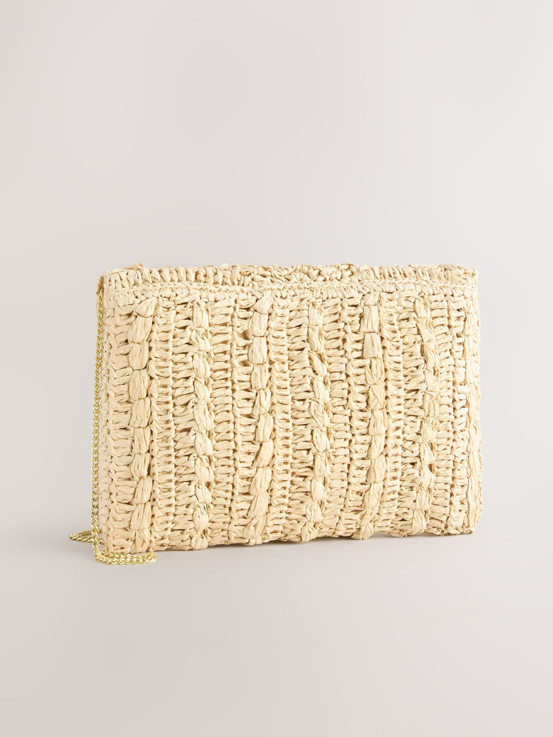 Natural raffia effect clutch bag, UK version