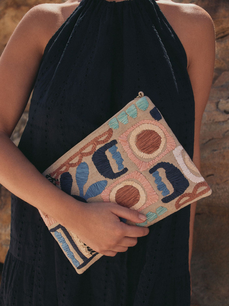 Natural Marrakesh embroidered clutch bag in jute and cotton - British product