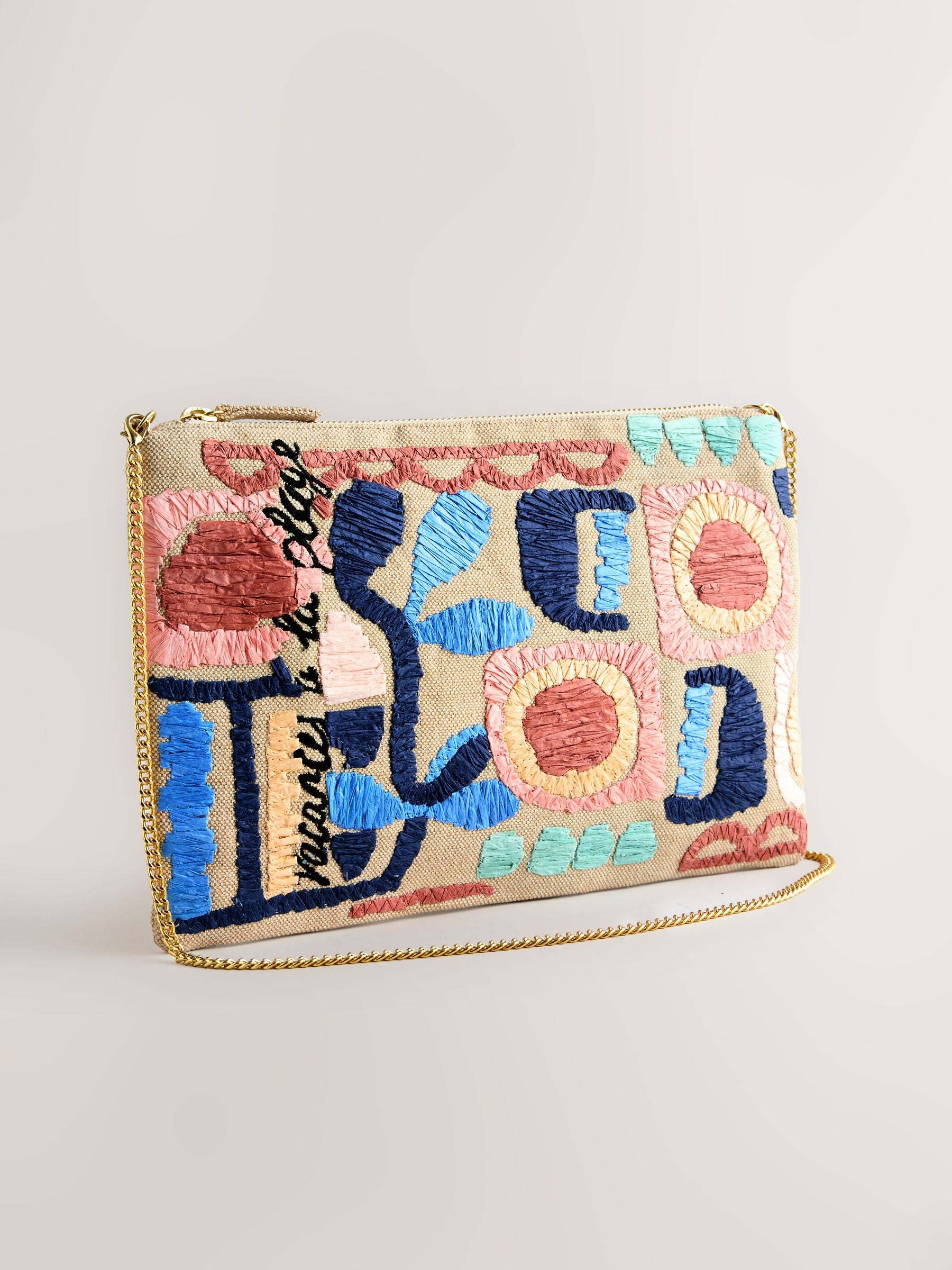 Natural Marrakesh embroidered clutch bag in jute and cotton - British product