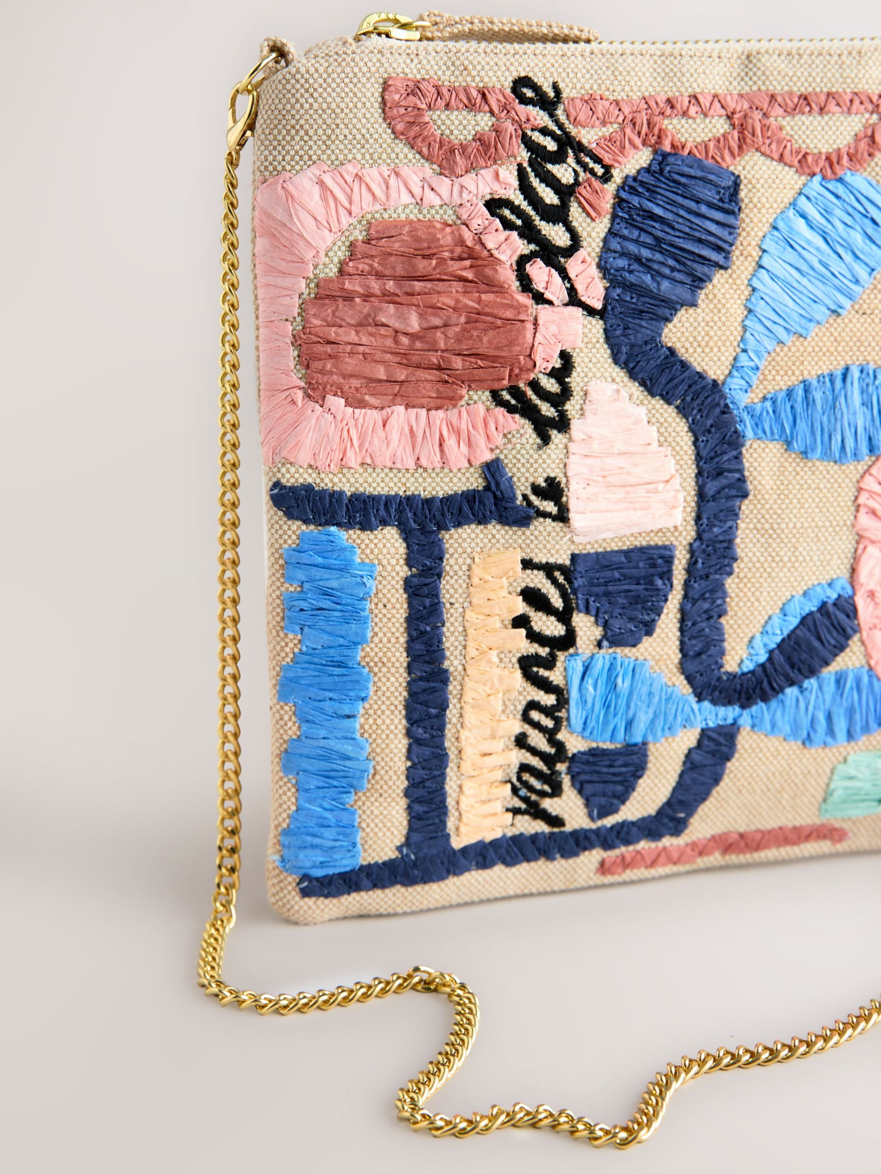 Natural Marrakesh embroidered clutch bag in jute and cotton - British product