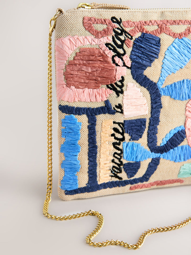 Natural Marrakesh embroidered clutch bag in jute and cotton - British product