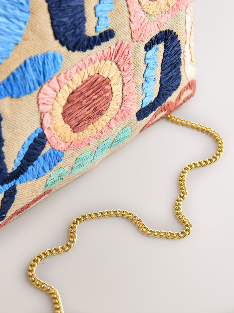 Natural Marrakesh embroidered clutch bag in jute and cotton - British product