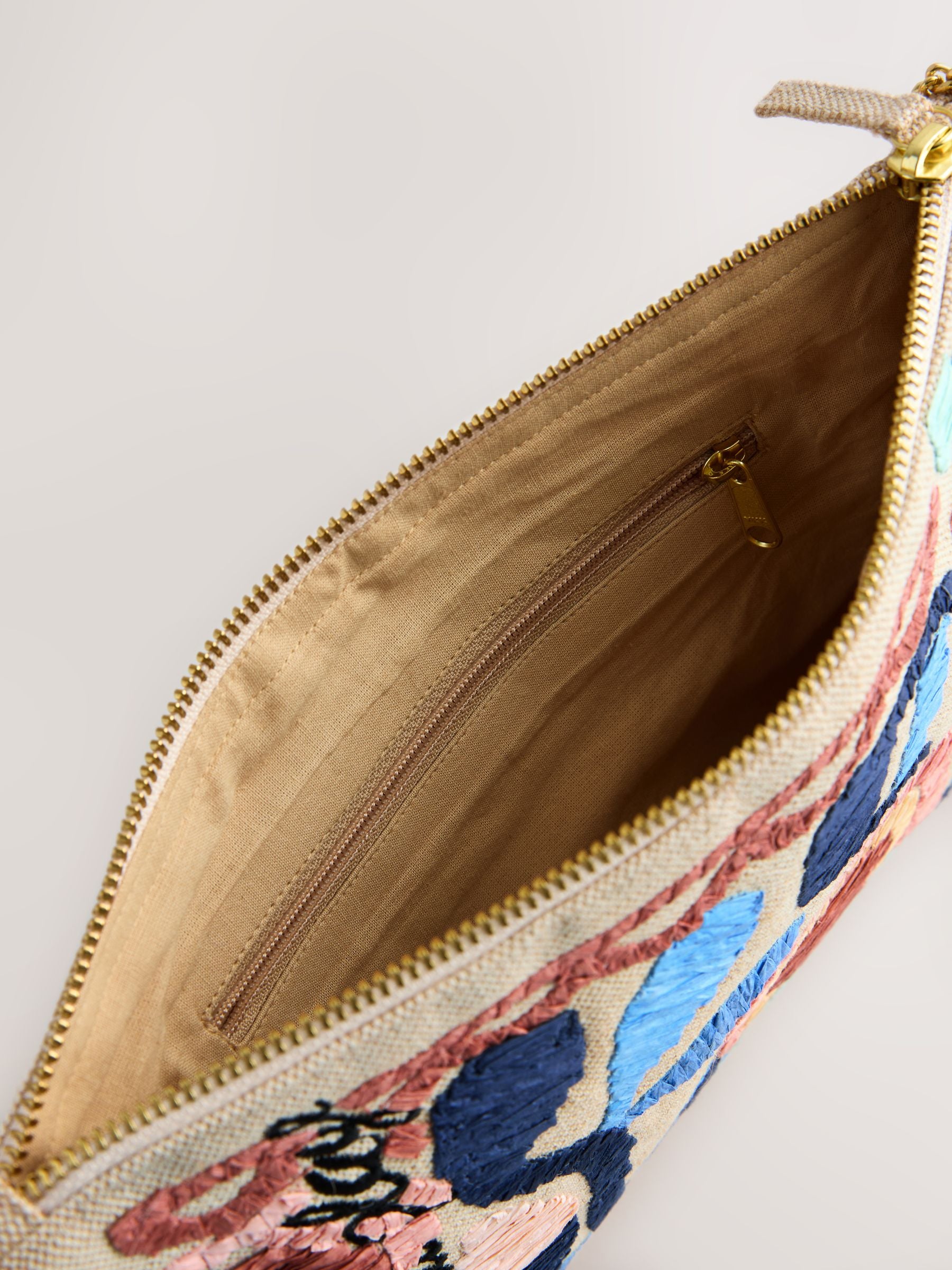 Natural Marrakesh embroidered clutch bag in jute and cotton - British product