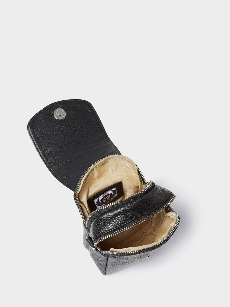 Osprey London black Sprinter leather phone bag, UK version