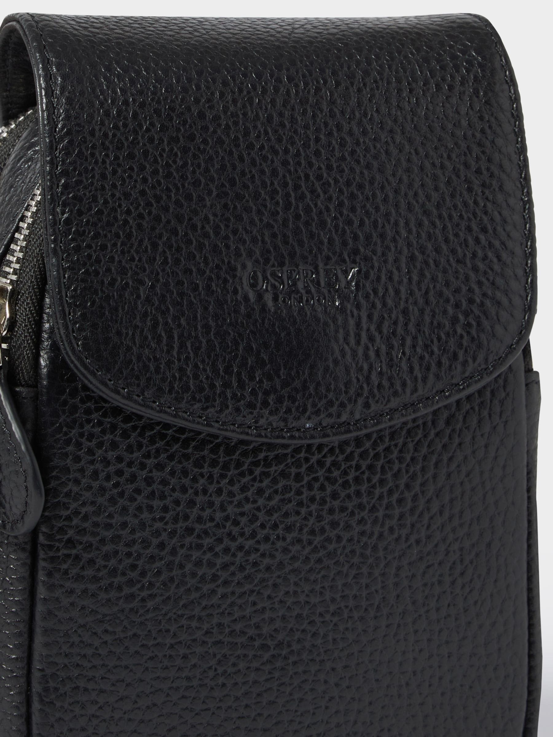 Osprey London black Sprinter leather phone bag, UK version