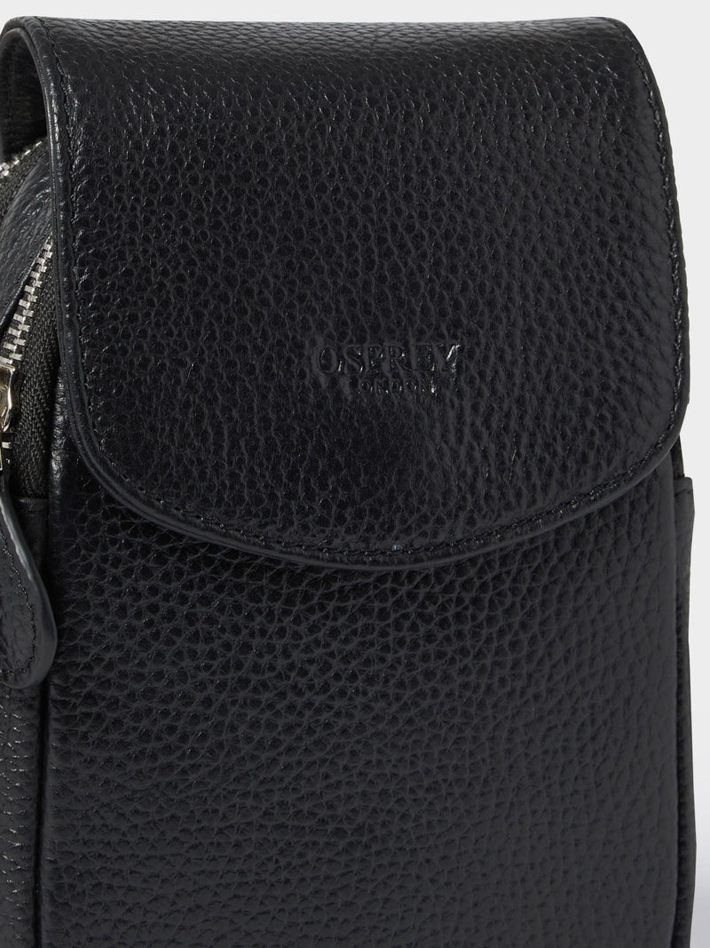 Osprey London black Sprinter leather phone bag, UK version