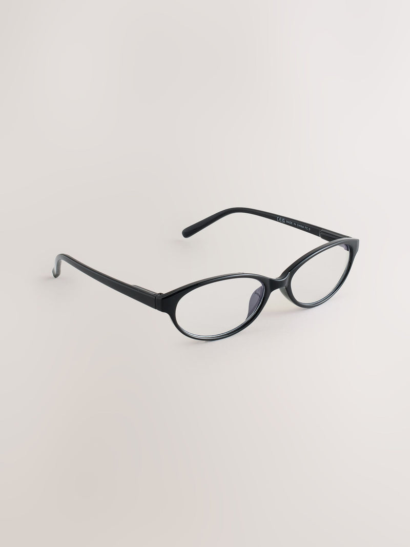 Blue light blocking glasses black slim oval, imported from the UK