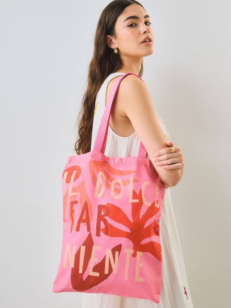 Pink 100% cotton shopper bag, natural cotton fabric - British product