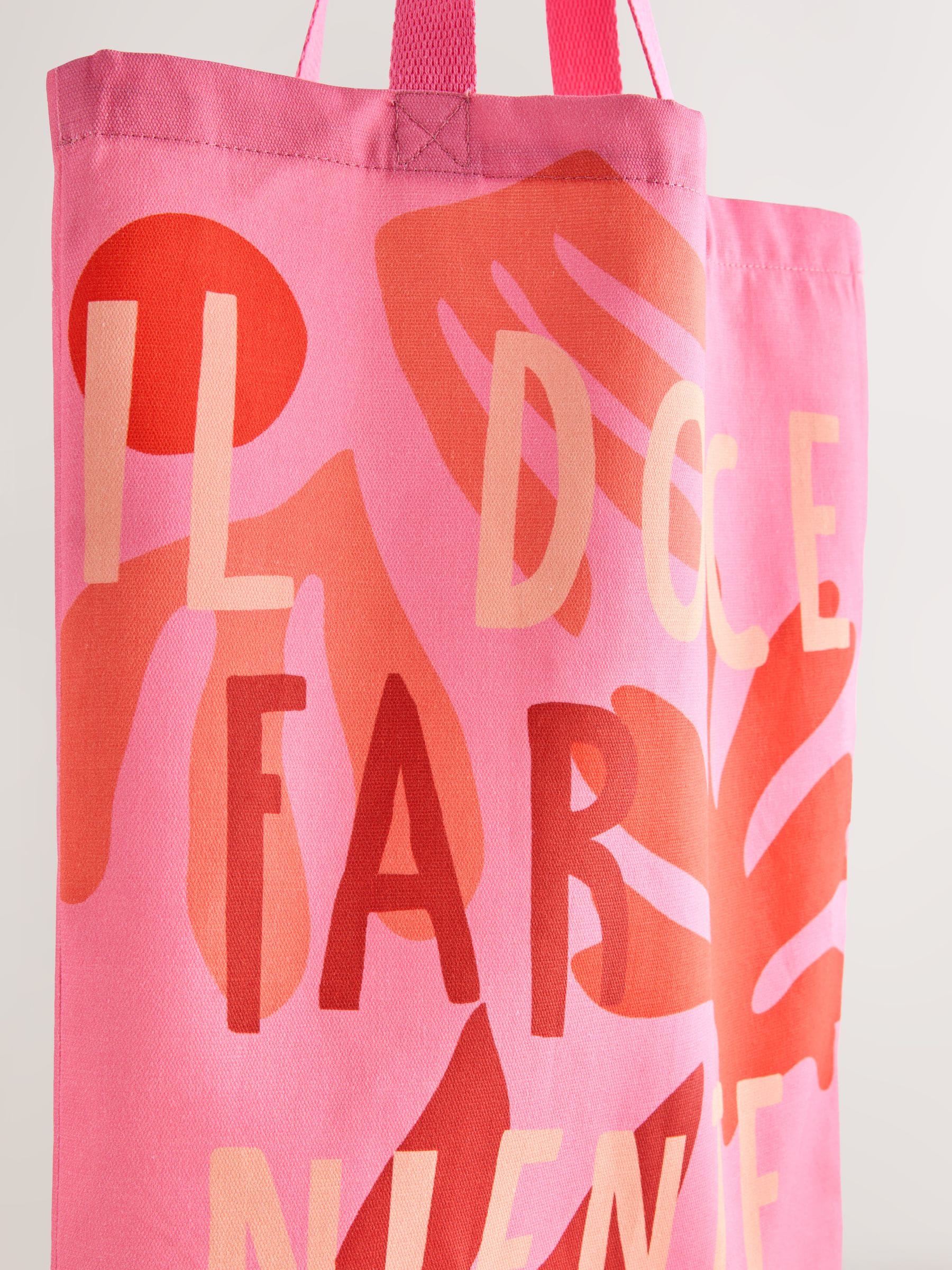 Pink 100% cotton shopper bag, natural cotton fabric - British product
